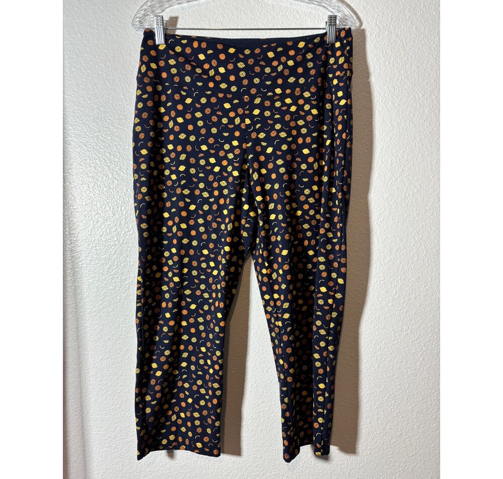 TEEZHER Women's Size XL Novelty Fruit Print Cropped Leggings Navy Blue